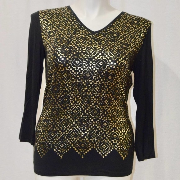 Like new TAHARI black and gold top - Picture 1 of 2